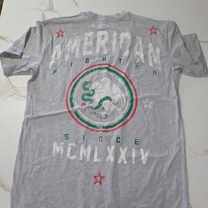 American Fighter Light Gray Tee with Red and Green Accents